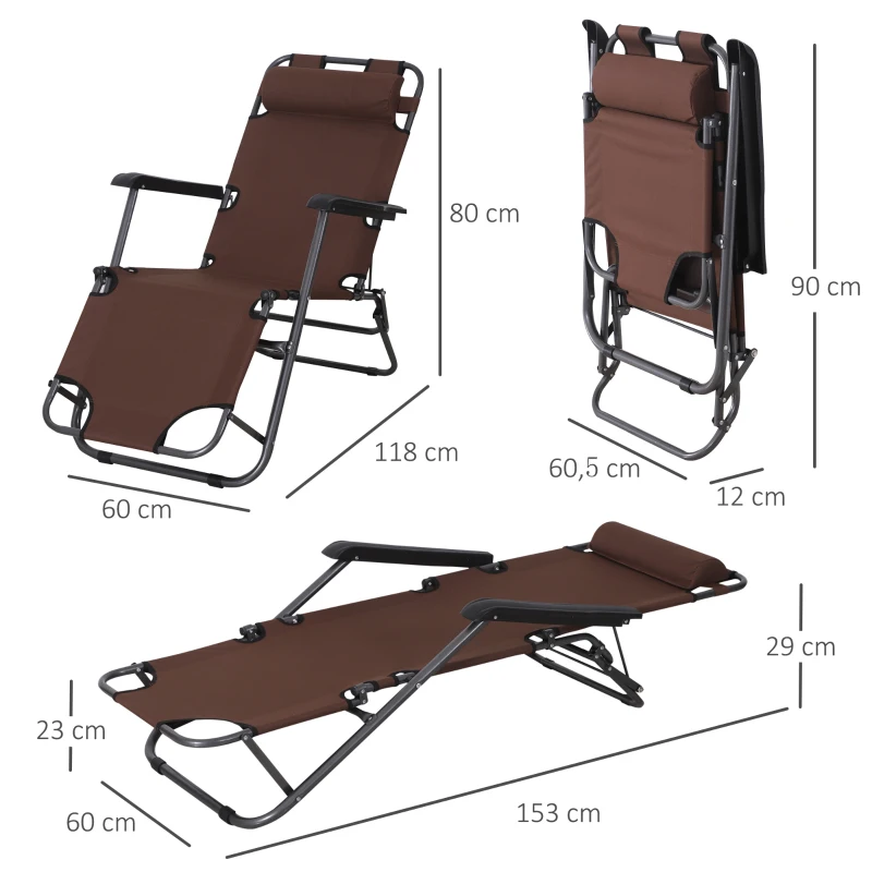 Outsunny Lot de 2 Chaises Longue inclinable transat Bain de Soleil fauteuil relax jardin 2 en 1 Pliant têtière Amovible
