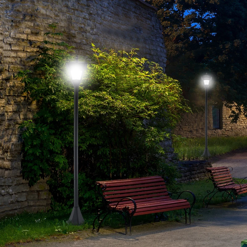 Outsunny 2 Pieces Outdoor Garden Solar Post Lamp Sensor Dimmable LED Lantern Bollard Pathway 1.6M Tall – Black