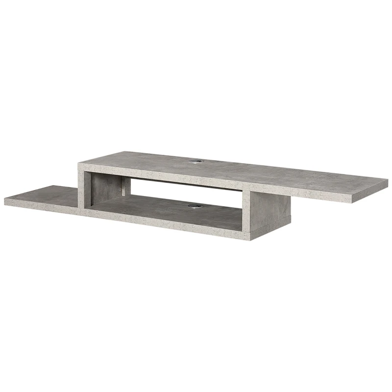HOMCOM Mobile Sotto TV con Design Moderno Sospeso a Parete Grigio Cemento con 2 Ripiani e Passacavi, 152.4x29.8x21cm