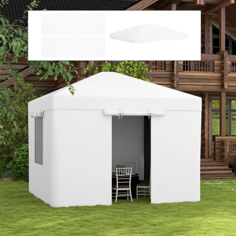Outsunny Copertura per Gazebo 3x3 m in PE Impermeabile con Porte a Cerniera e Finestre, Bianco
