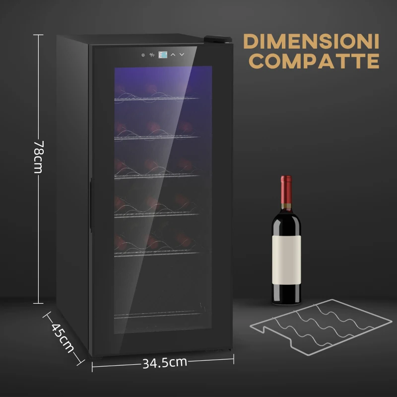 HOMCOM Cantinetta Frigorifero per 18 Bottiglie di Vino con Display Digitale, Luce LED e Controllo Temperatura, Nero