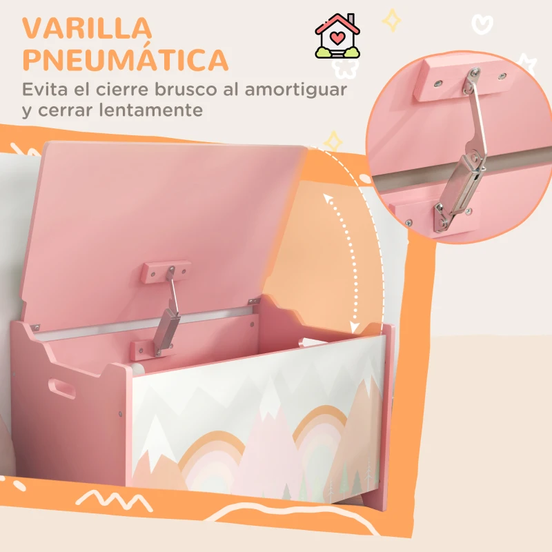 ZONEKIZ Cajas de Juguetes para Niños de 3 a 8 Años Cajas de Almacenamiento con 2 Asas y Estampado de Zorro 60x37x39 cm Rosa