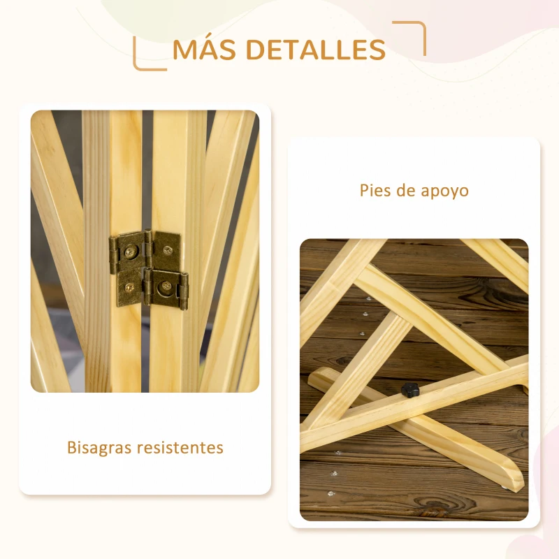 PawHut Barrera de Seguridad Plegable para Perros Valla de Madera con Patas para Escaleras y Puertas 181x35x76 cm Natural