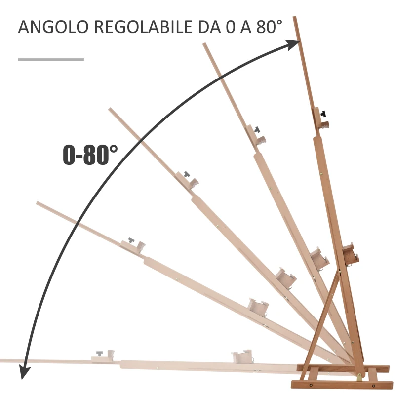 HOMCOM Cavalletto da Pittore Regolabile in Legno di Faggio con Vano Contenitore, 53x50.5x171-230cm