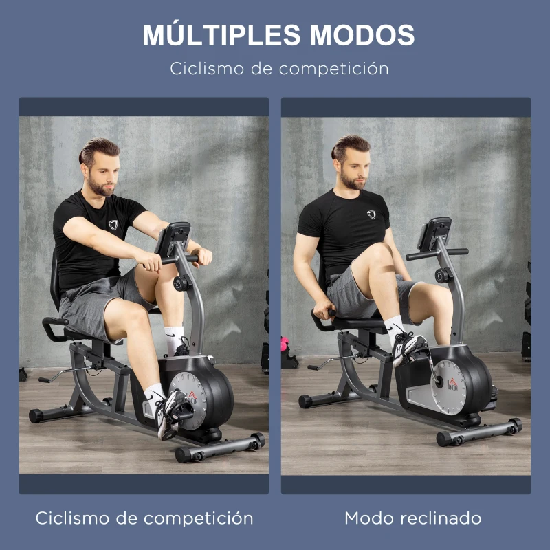 HOMCOM Bicicleta Estática con Respaldo 8 Niveles de Resistencia Magnética Longitud Ajustable Pantalla LCD para Casa Gris