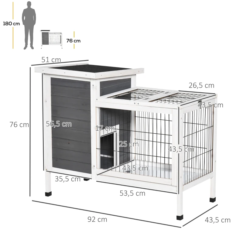 PawHut Clapier sur pieds cage à lapin avec niche intérieure plateau excrément coulissant porte supérieure 92L x 51l x 76H cm gris blanc