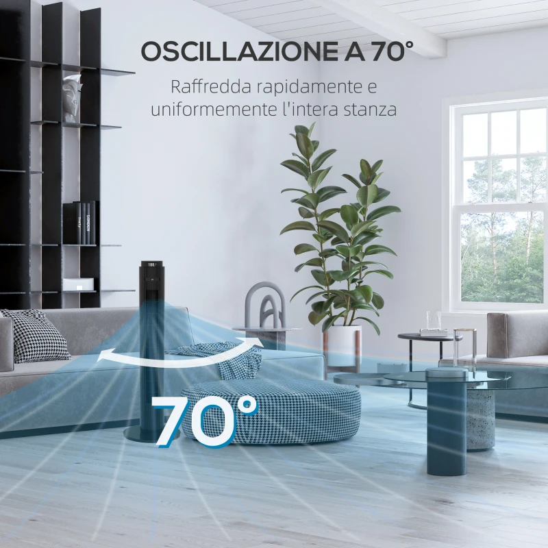 HOMCOM Ventilatore a Torre 45W a 4 Modalità e 3 Velocità con Timer da 12h, in ABS, Ø31.5x96 cm, Nero