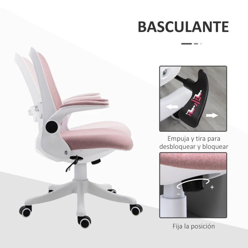 Vinsetto Silla Giratoria de Oficina Silla de Escritorio Basculante Altura Ajustable Reposabrazos Elevable 62,5x60x94-104 cm Rosa