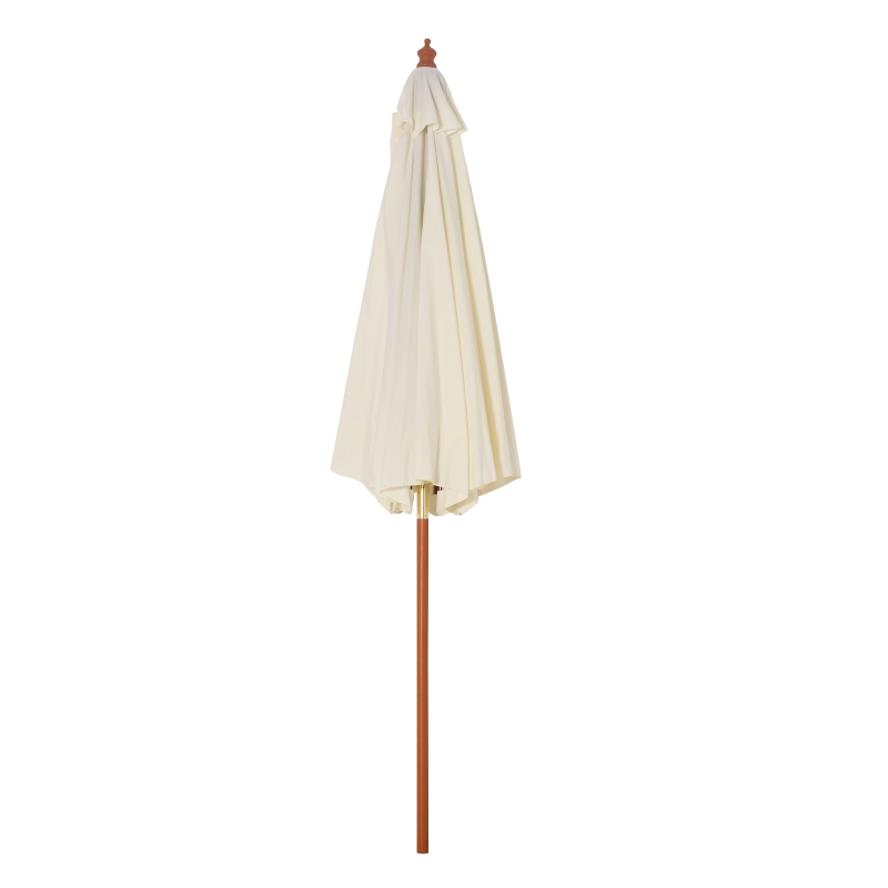 Outsunny 2.5m Garden Parasol Umbrella, Outdoor Market Table Umbrella with Wooden Pole & 8 Fibre Glass Ribs, Round Sun Shade Canopy, Off-White