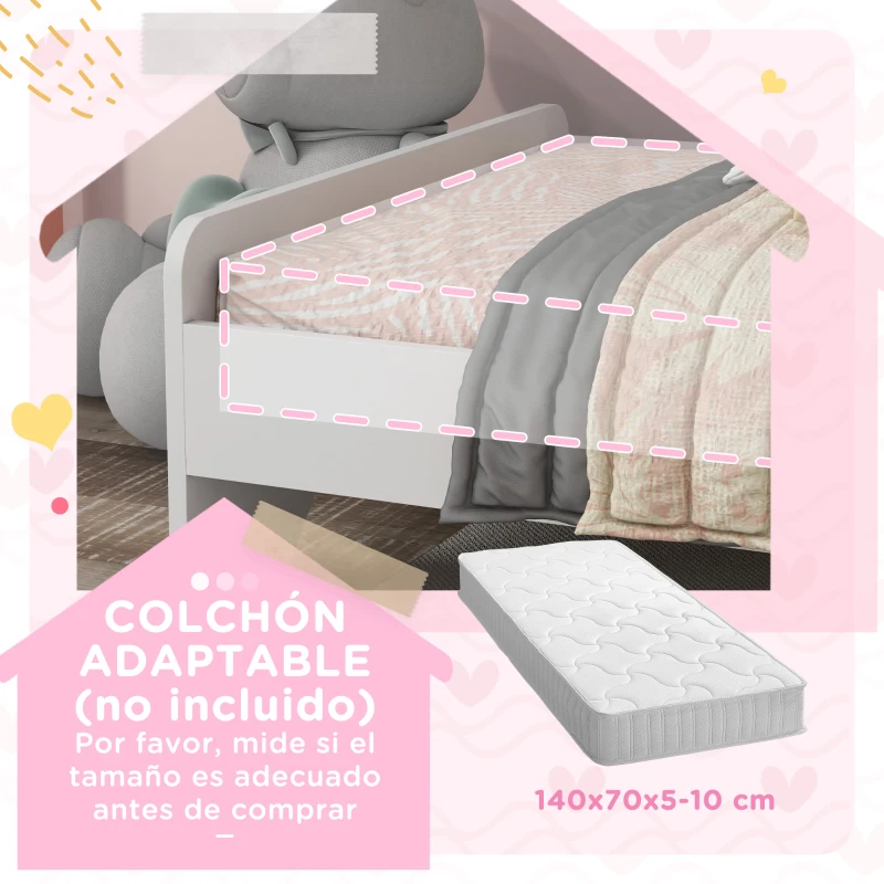 ZONEKIZ Cama Infantil de Madera 143x74x67 cm en Forma de Unicornio Mueble de Dormitorio Moderno Carga 80 kg Blanco