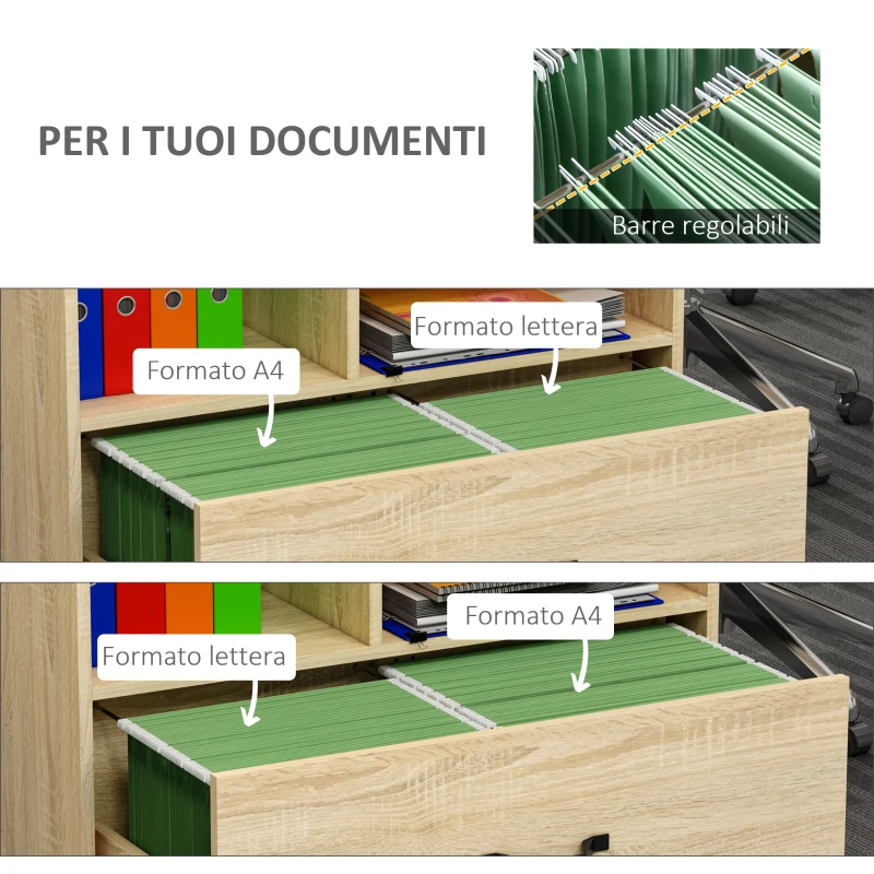 Vinsetto Mobile Multiuso per Ufficio Porta Stampante con 5 Ruote e Ripiano Regolabile, 77x40x73cm - Legno