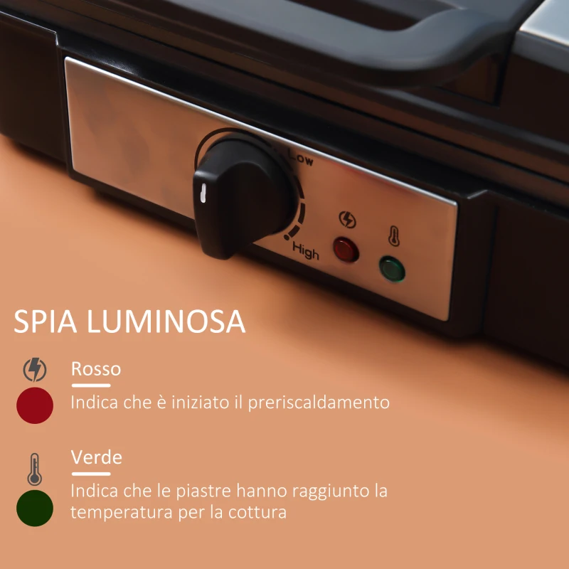 HOMCOM Macchina per Waffle con Piastre Antiaderenti e Temperatura Regolabile, 1200W, Nero