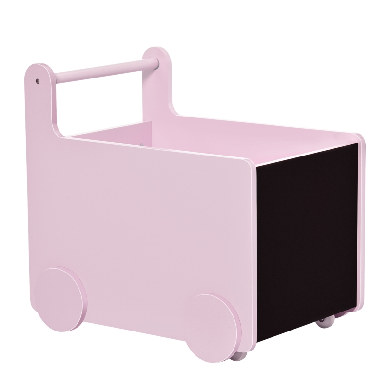 HOMCOM Carrello Porta Giochi per Bambini con 2 Lavagne per Disegnare, Impugnatura e Ruote, Legno MDF, 47x35x45.5cm, Rosa