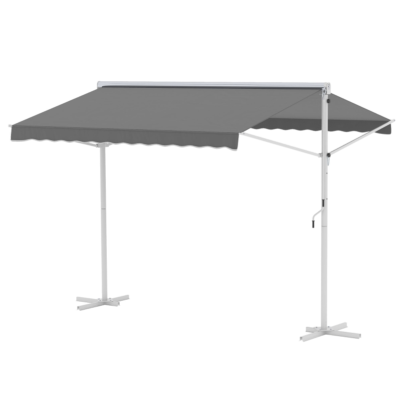 Outsunny Store Double Pente 3 x 3 m Manuel rétractable Inclinaison réglable Acier époxy Blanc Polyester imperméabilisé Anti-UV Gris