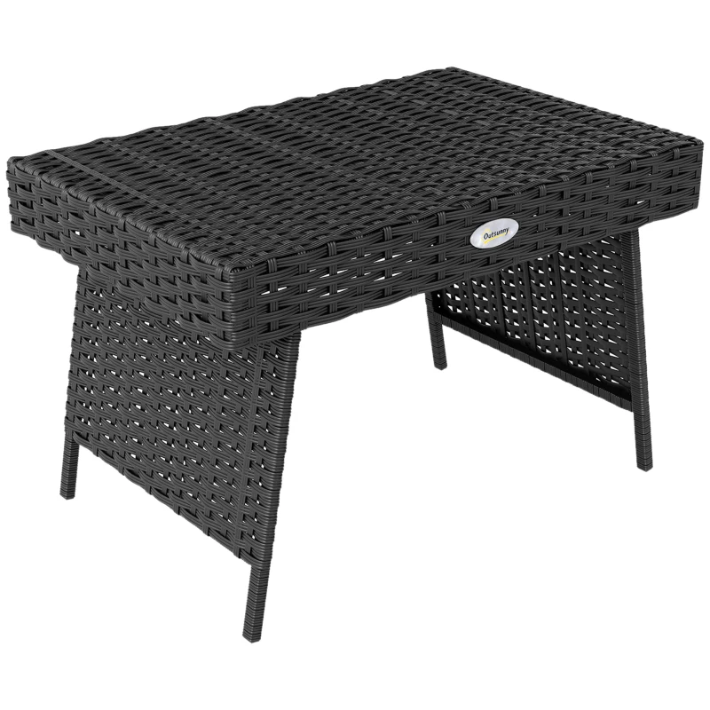 Outsunny Foldable Outdoor Side Table, Rattan Garden Coffee Table with Steel Frame, Space Saving Bistro Garden Furniture for Patio, Balcony, 60 x 41 x 41 cm, Black