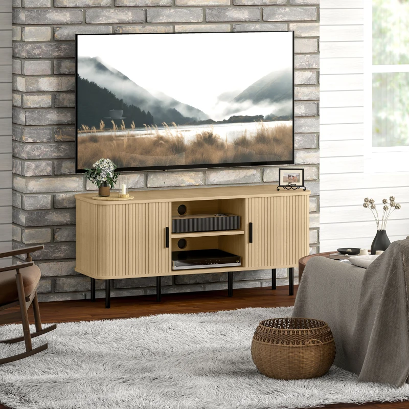 HOMCOM Mobile TV 55" con 2 Armadietti e 2 Ripiani in Legno e Acciaio, 120x40x55 cm, Nero e Rovere