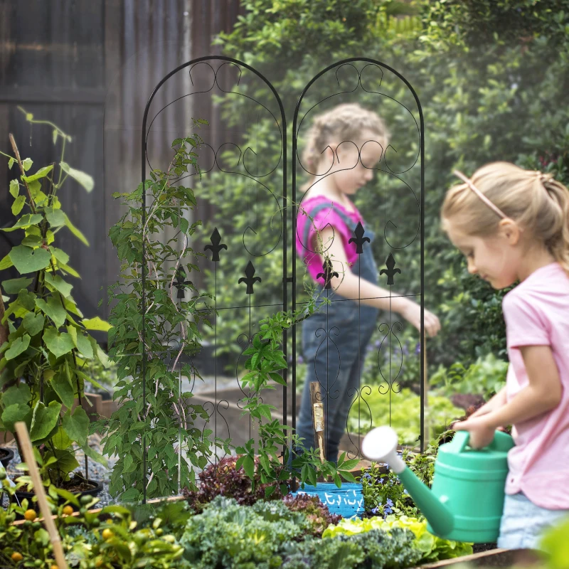 Outsunny Juego de 2 Enrejados de Jardín Soportes para Enredaderas de Acero para Flores Plantas en Patio 45x150 cm Negro