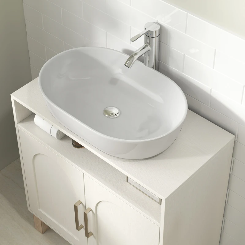 HOMCOM Meuble salle de bain sous lavabo meuble sous lavabo placard 2 portes avec étagère réglable 60 x 30 x 63 cm blanc