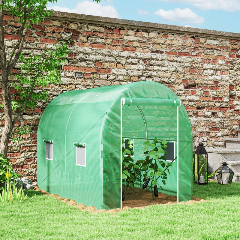 Outsunny 300 x 195cm Walk-In Tunnel Greenhouse - Green