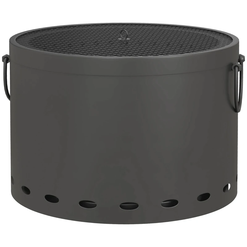 Outsunny Smokeless Fire Pit, 38cm Portable Wood Burning Firepit with Spark Screen and Poker, Low Smoke Camping Bonfire Stove for Garden Patio Picnic, Dark Grey
