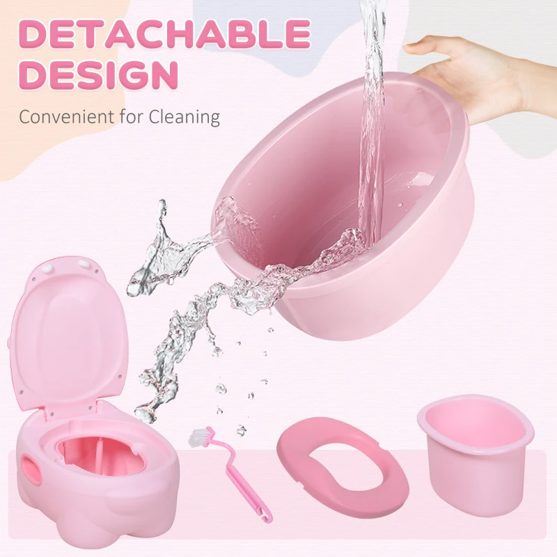 HOMCOM Portable Baby Potty Kids Children Training Toilet Chair Toddler Trainer Stool with Cushion 6 Months - 2 Years Pink