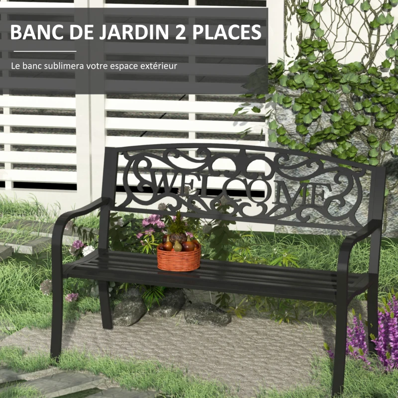 Outsunny Banc 2 Places de Jardin dim. 127L x 60l x 87H cm métal époxy anticorrosion Fonte Noir