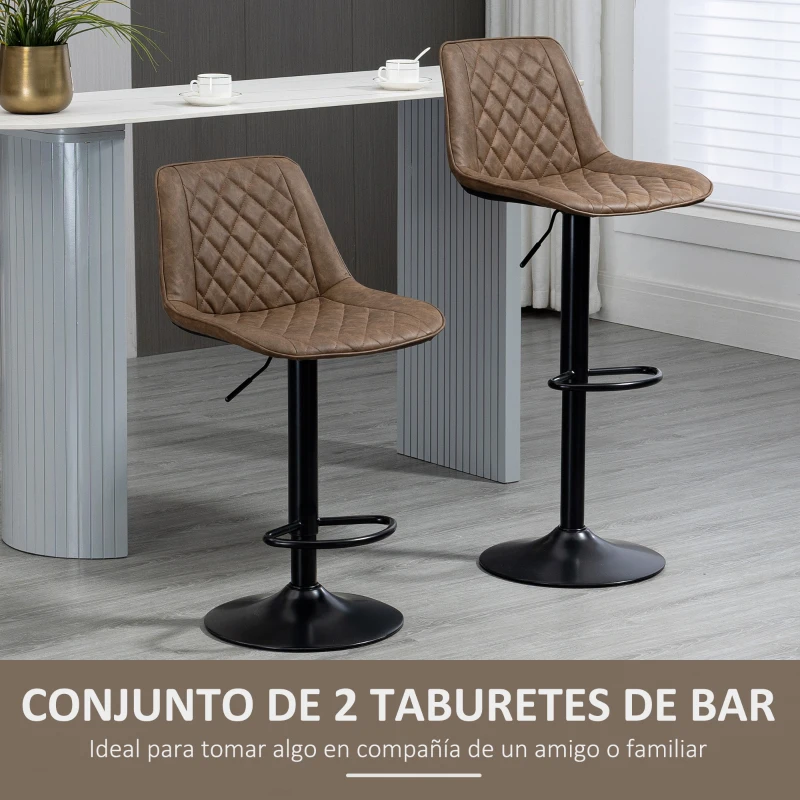 HOMCOM Juego de 2 Taburetes de Cocina Taburetes Altos con Altura Ajustable Asiento Giratorio 46,5x51x86-106 cm Marrón