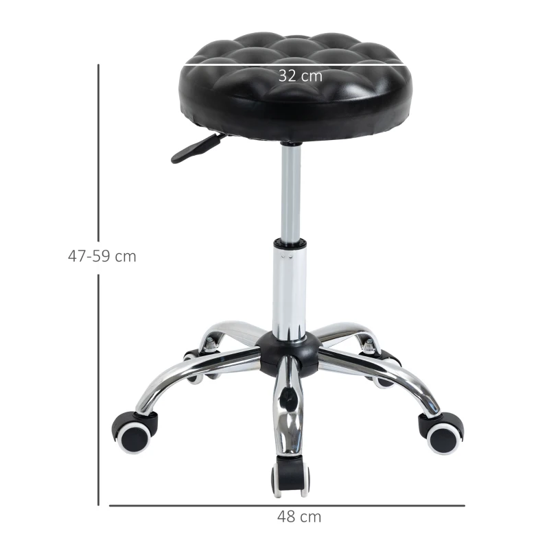 HOMCOM Tabouret massage à roulettes réglable en hauteur pivotant 360° assise synthétique capitonnée noire
