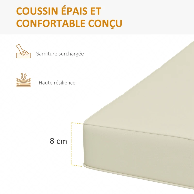Outsunny Coussin de Banc de Jardin déhoussables - Rembourrage 8 cm - Cordons d'attache - Polyester crème