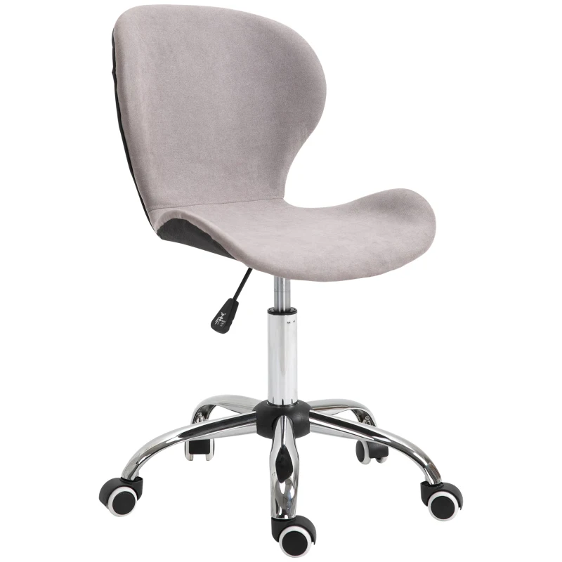 HOMCOM Tabouret à roulette chaise de bureau design contemporain hauteur réglable pivotant 360° piètement chromé velours gris