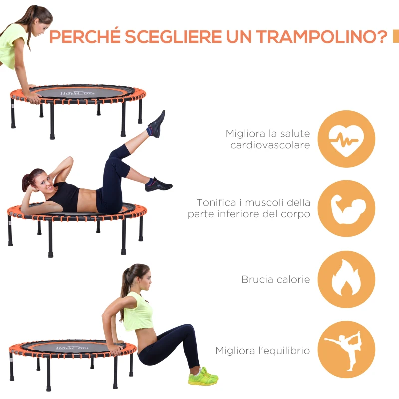 HOMCOM Trampolino Elastico Fitness Professionale Diametro 101cm Carico Massimo 100kg, Arancione