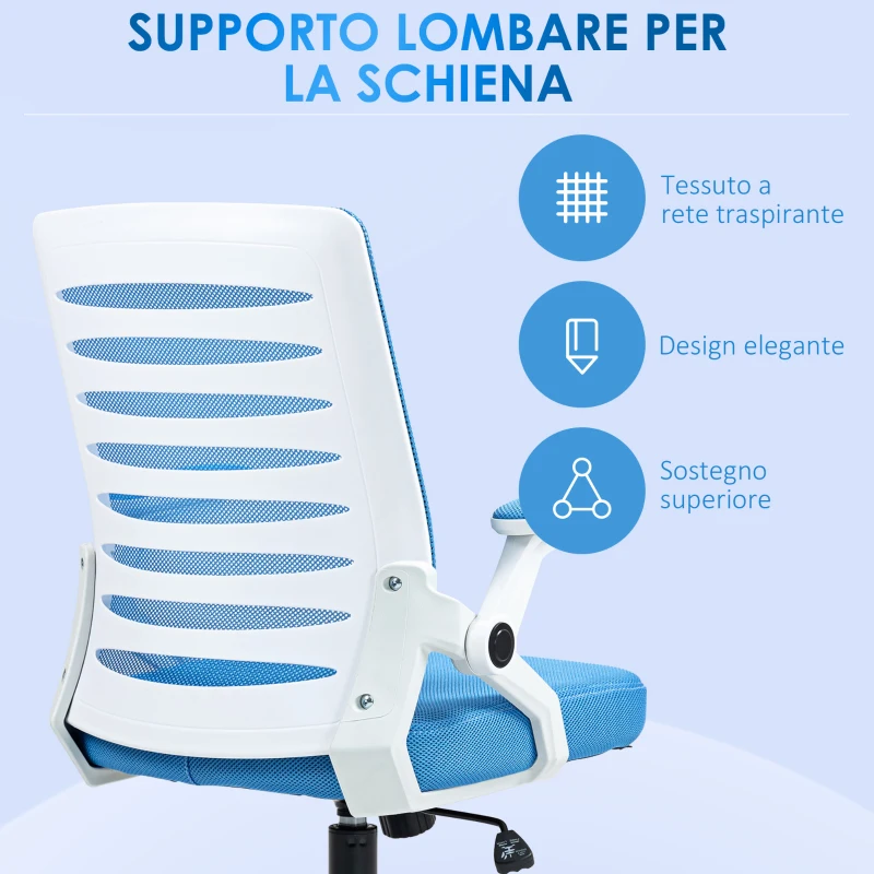Vinsetto Sedia Ergonomica Girevole ad Altezza Regolabile con Braccioli, 54x54x89-99 cm, Bianca e Azzurra