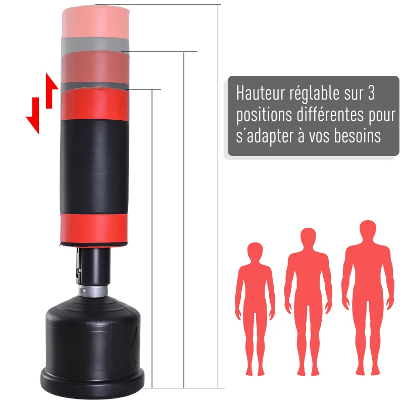 HOMCOM Sac de Frappe Boxe Autoportant Punching Ball Hauteur Réglable 160-185cm