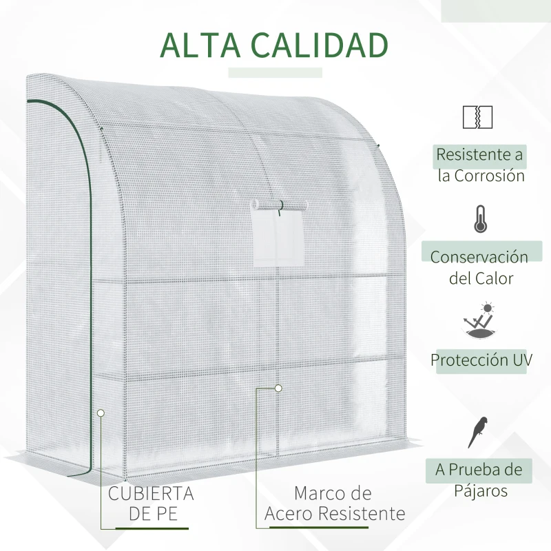 Outsunny Invernadero de Exterior con Ventanas Estantes de 3 Niveles Puerta con Cremallera y Marco de Acero 200x100x215 cm Blanco