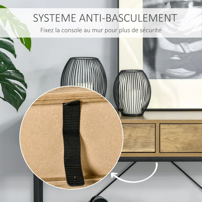 HOMCOM Table Console Table d'appoint d'entrée Industriel dim. 100L x 35l x 76H cm avec 2 tiroirs et 1 plateau Aspect Bois