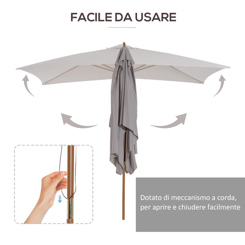 Outsunny Ombrellone da Giardino 2x3 m Impermeabile, in Legno con Copertura Rimovibile in Poliestere, Grigio