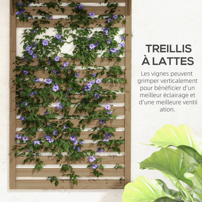 Outsunny Lot de 2 support plantes intérieur porte plante intérieure avec étagères et treillis 60 x 18 x 170 cm bois naturel