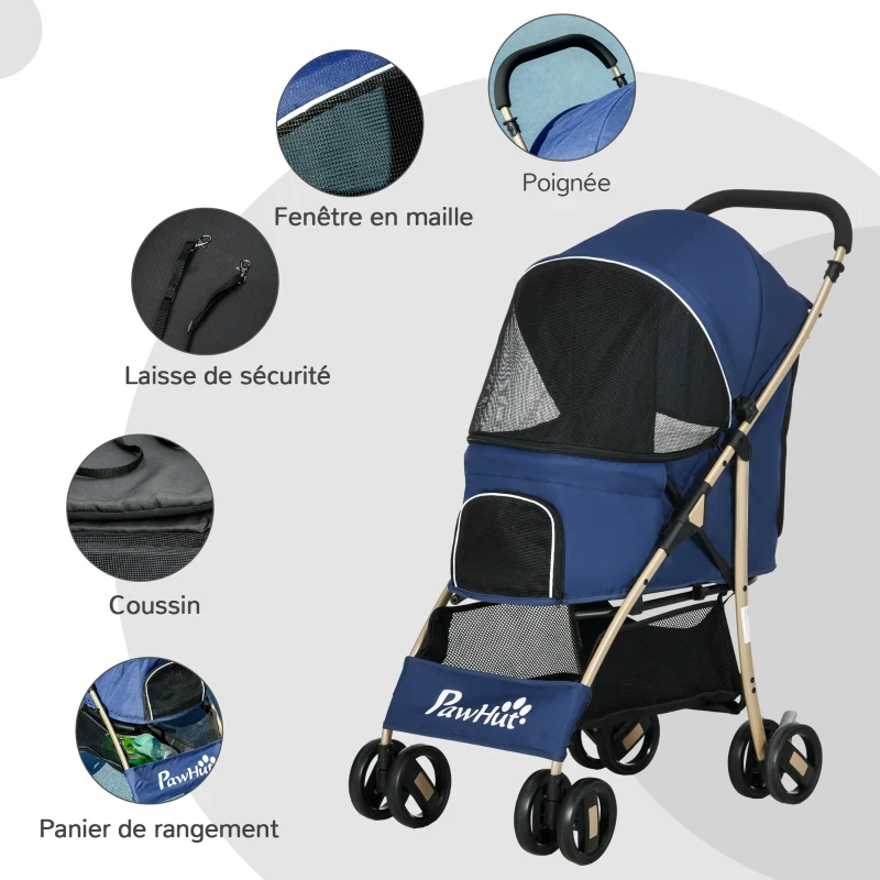 PawHut Poussette pour chien buggy pliable panier laisses de sécurité coussin inclus roues avec frein tissu 600D Oxford acier