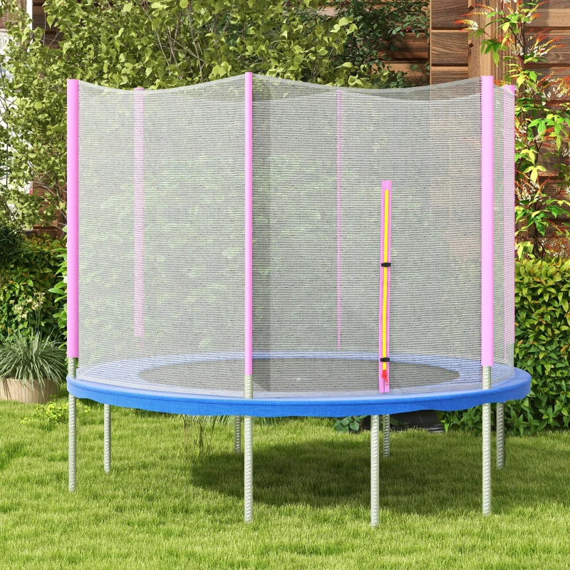 SPORTNOW 10ft Trampoline Net Replacement with 6 Plastic Pole Covers, Weather-Resistant Trampoline Netting Replacement with Zipped Entrance, Poles Not Included, Pink