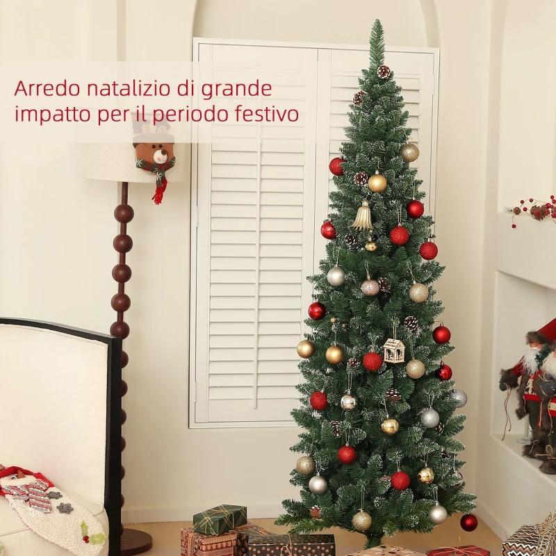 HOMCOM Albero di Natale Innevato Alto 180 cm con 618 Rami, Pigne e Base in Acciaio