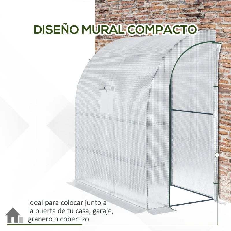 Outsunny Invernadero de Exterior con Ventanas Estantes de 3 Niveles Puerta con Cremallera y Marco de Acero 200x100x215 cm Blanco