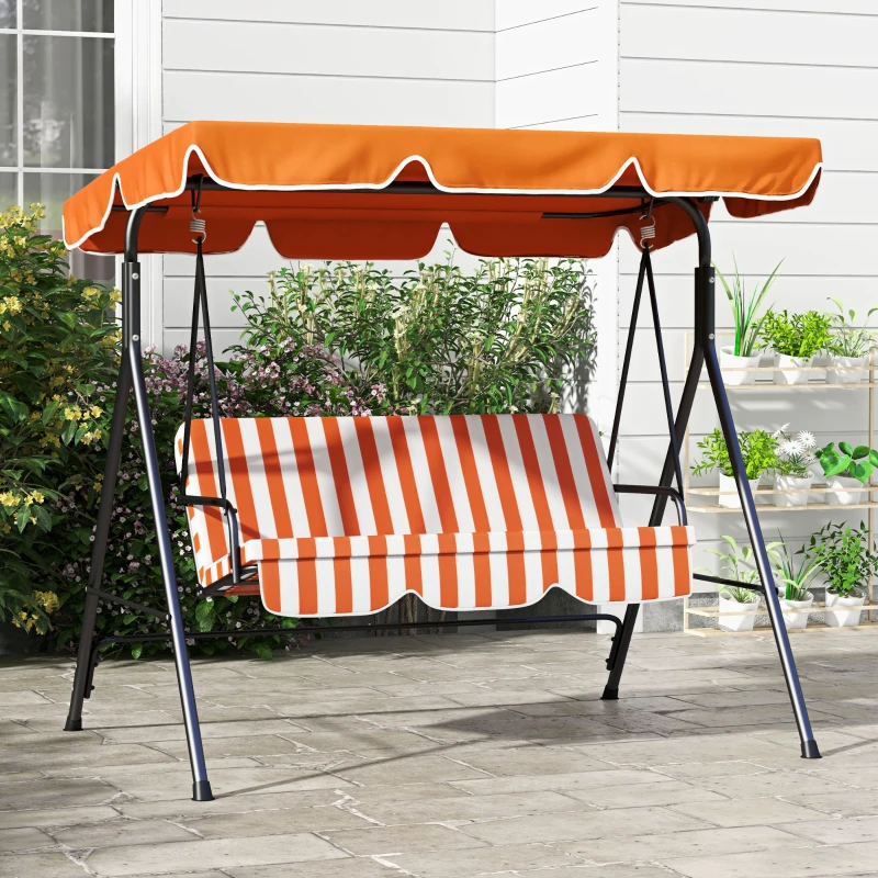 Outsunny 3 Seater Canopy Swing Chair Garden Rocking Bench Heavy Duty Patio Metal Seat w/ Top Roof - Orange