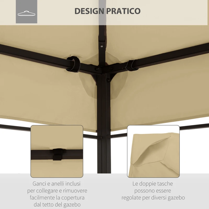 Outsunny Copertura di Ricambio per Gazebo 4x3 m in Poliestere Anti UV con Tetto a 2 Livelli, Crema