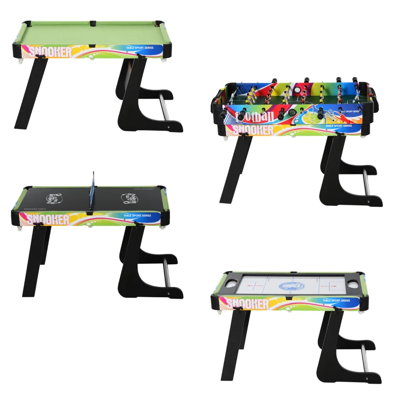HOMCOM Mesa Multijuegos Plegable 4 en 1 con Futbolín, Hockey, Billar y Ping-pong de Sobremesa 86,5x43,5x64 cm