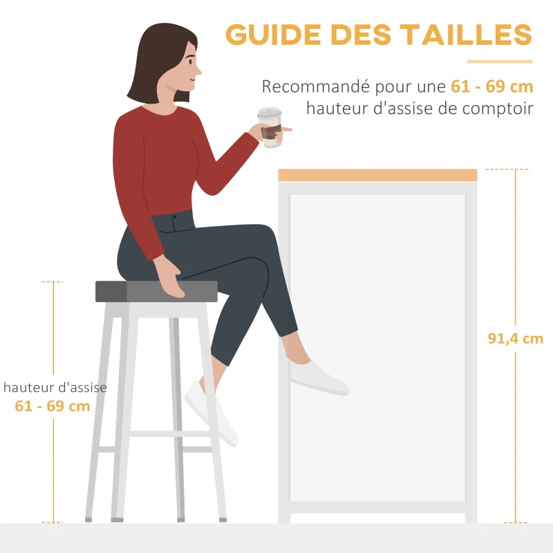 HOMCOM Ilot centra table de bar plateau latéral  rabattable et 3 étagères 120 x 76 x 91,4 cm Brun Rustique