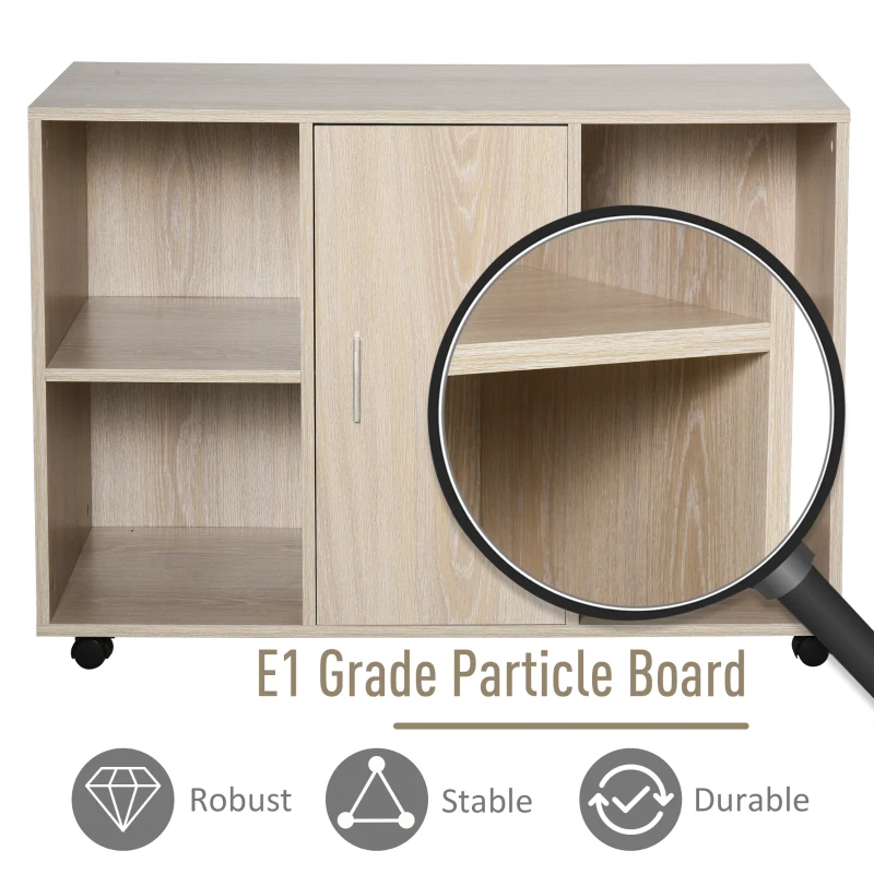 HOMCOM Support d'imprimante - caisson organiseur bureau - 4 niches, placard porte, grand plateau - panneaux particules chêne clair