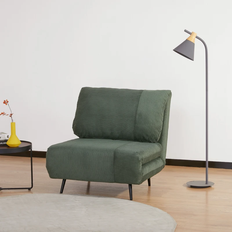 HOMCOM Poltrona Letto 2 in 1 Singola, Schienale Regolabile su 3 Livelli e Imbottito, Struttura in Legno e Acciaio