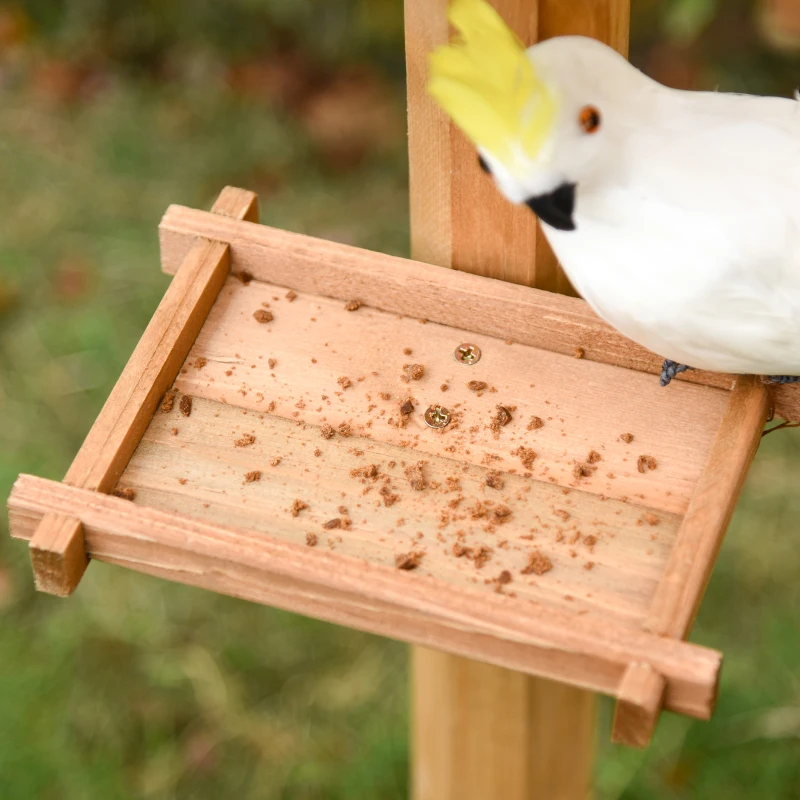 PawHut Comedero para Pájaros de Pie de Madera Maciza 49x45x139 cm con Techo Asfáltico Alimentador de Aves Silvestres para Exterior Jardín Natural