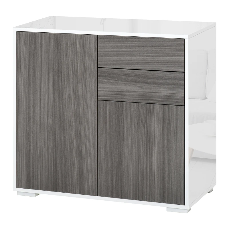 HOMCOM High Gloss Frame Sideboard, Side Cabinet, Push-Open Design with 2 Drawer for Living Room, Bedroom, Grey
