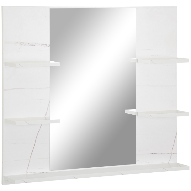 Kleankin Miroir Salle De Bain Moderne Avec Étagères - 75x10x48 Cm Bois - Miroir Mural MDF Et Verre Avec Rangement